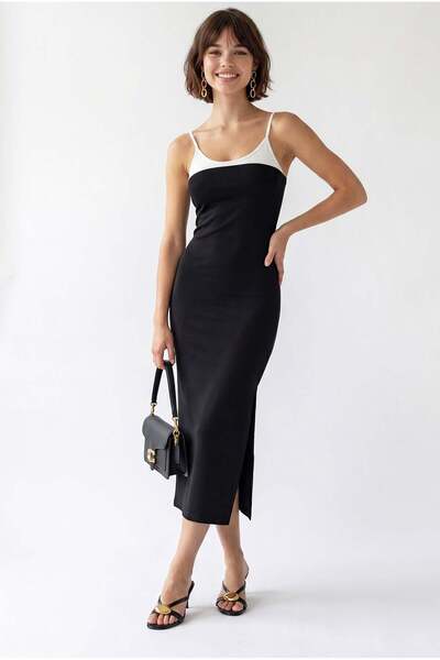 Mixray 2132 Women's Bodycon Body-Hugging Strappy Slit Maxi Dress Black