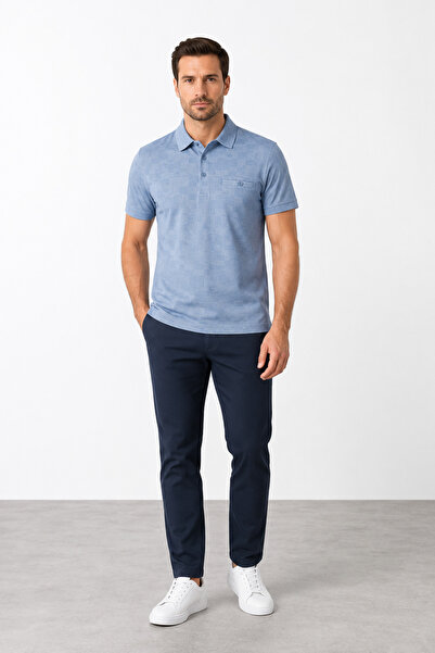 bihan store Polo Yaka Jacquard Men's T-Shirt Herman 3060-Blue