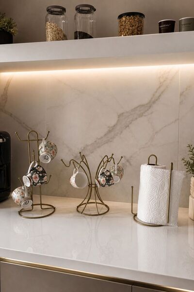 Edora Home Set of 3 Shiny Gold 6-Compartment Vertical Cup Hangers, 6-Hook Cup...