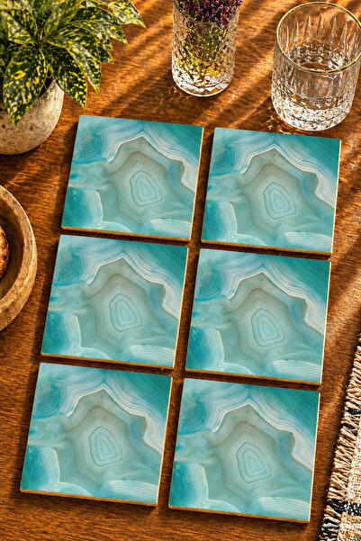 JHAAR Turquoise Agate Stone Patterned Modern Set of 6 Coasters - Uv Printing ...