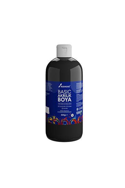 Red Rose Siyah Basic Akrilik Boya 500gr, Dekoratif Hobi Amaçlı Sanatsal Canlı...