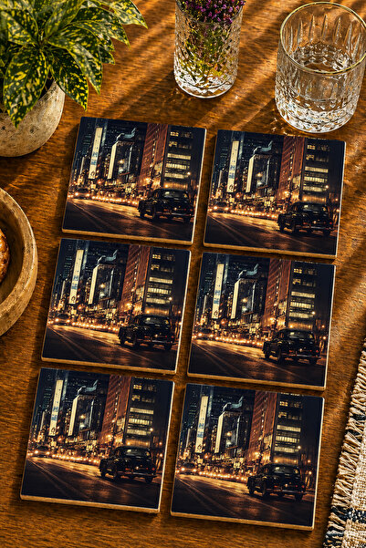 JHAAR Classic Car and Night City Modern Set of 6 Coasters - Uv Printing Mdf -...