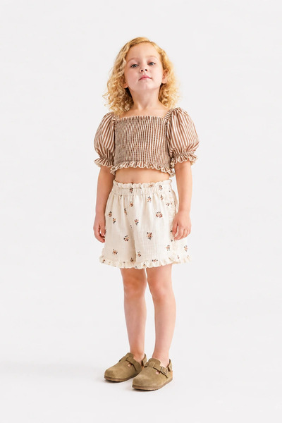 BABYİLAY Girl's Floral Muslin Shorts 1-4 Years Old Comfortable Loose Fit Summ...