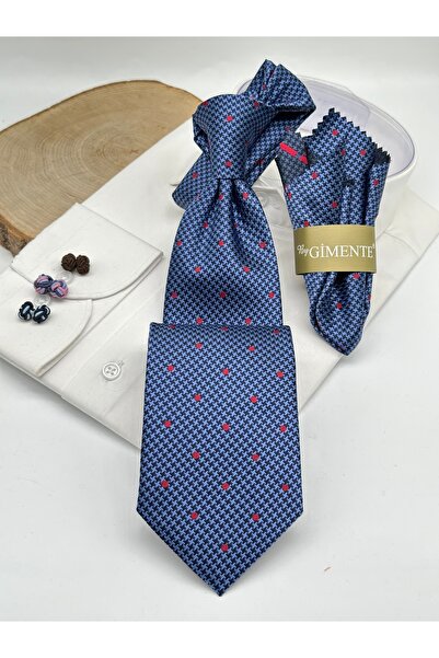 Gutiero Navy Blue Polka Dot Classic Tie with Handkerchief