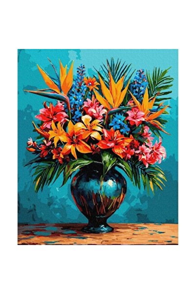 IPICASSO Set de pictură pe numere, cu ramă, Buchet cu floare pasărea paradisu...