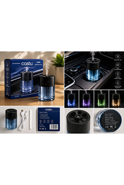 CASTU Araç İçi Koku Difüzörü 160 ML | USB Şarjlı Oto Hava Nemlendirici | LED ...