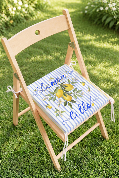 Home Lemons ve Cello Yazılı Çizgili Limon Desenli Fermuarlı Sandalye Minderi ...