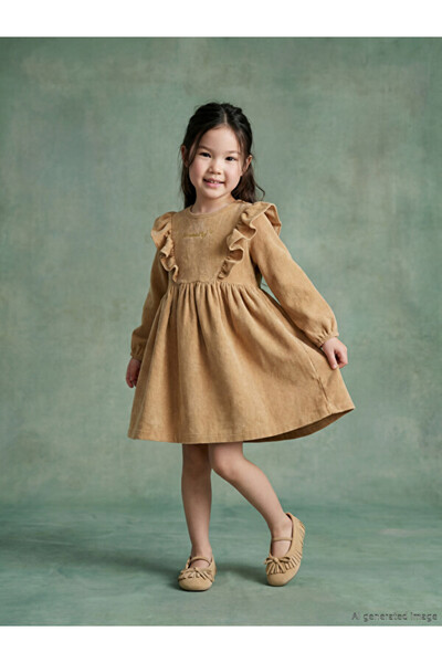 LC Waikiki Quality Pieces from Çelebi Store Ruffle Girl's Corduroy Dress