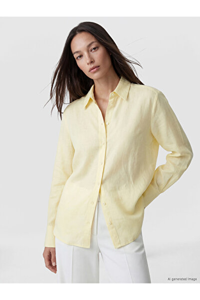 LC Waikiki Peak New Season Yellow Women's 100% Linen Shirt