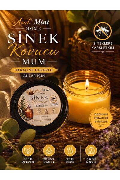 aralmini Sinek Kovucu Mum Sitronella Cam Kavanoz Mum Bitkisel Yağ İçerikli Fe...