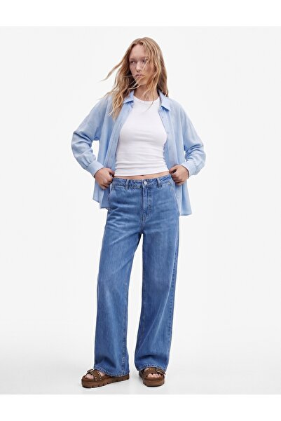 Koton Lace-Up Waist, Pocket Detail, Wide Leg Denim Trousers