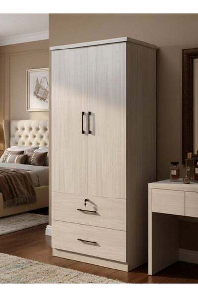 Living Wooden Two Door Wardrobe With Drawers 80x50x180 CM