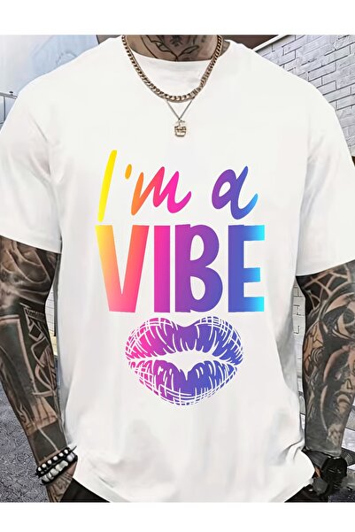 BASEPULSE تي شيرت I'M a VIBE - 180G بتصميم عصري للرجال والنساء، طباعة شفاه قو...