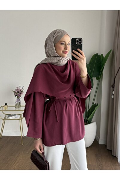 KEVRA Lace-Up Tunic Shirt with Cape Detail