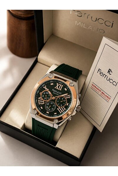 Ferrucci ERKEK KOL SAATİ YEŞİL SİLİKON KORDON ROSE GOLD KASA