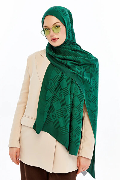Valentino Orlandi 60% Floss 40% Cotton Logo Match Pattern Shawl_Emerald_Green