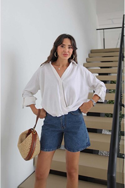 Havoş Ecru Shirt with Hidden Button Front