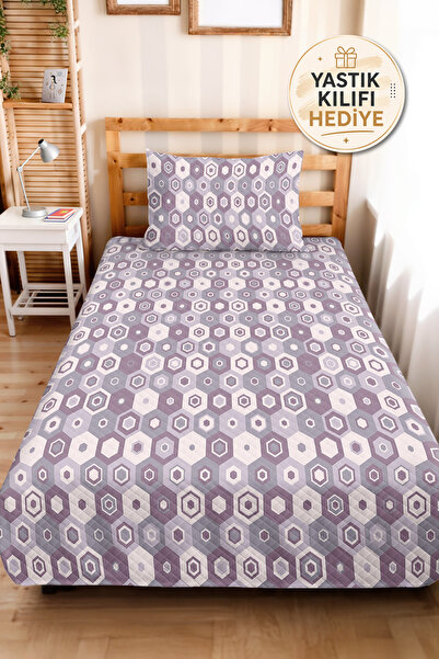 Evimde Bambaşka Lilac Geometric Young Room Single Decorative Pique Set - Gray...