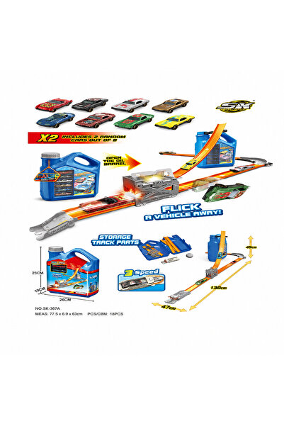 HOT WHEELS Toy Car Track with Moving Barrels and Launching System - Sk-907A V...