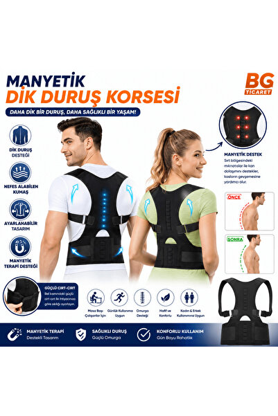 bgvibe Manyetik Dik Duruş Korsesi Ayarlanabilir Omuz Sırt Bel Destekleyici Ka...