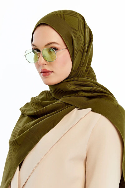 Valentino Orlandi 60% Floss 40% Cotton Logo Match Pattern Shawl_Oil_Green