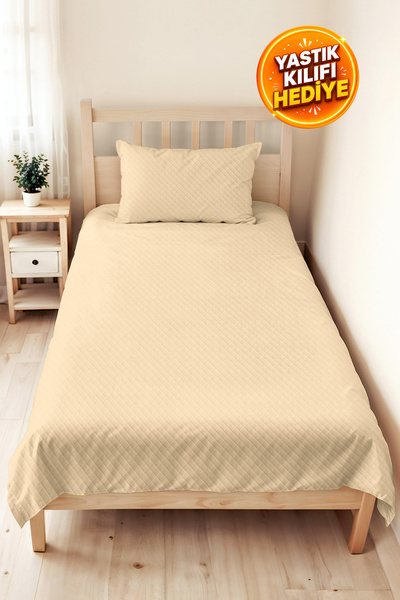 Evimde Bambaşka Cream Minimal Young Room Single Pique Set - Beige Geometric 1...