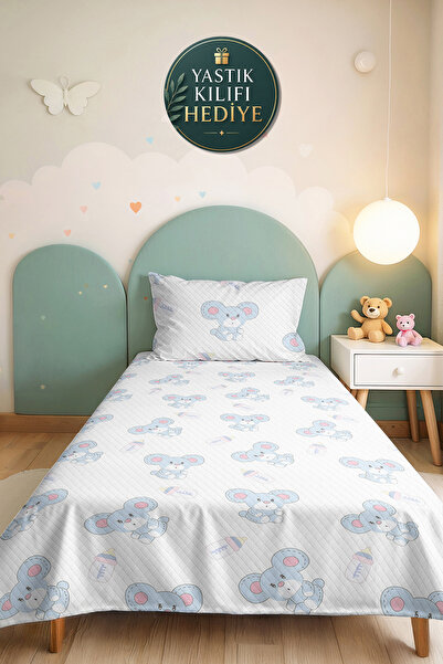 Evimde Bambaşka Blue Capybara Boy's Pique Set - Pastel Blue Baby Room Seasona...