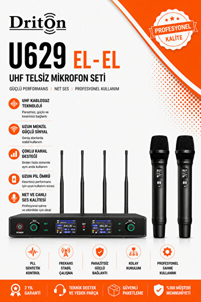 DRİTON U-629 UHF EL EL KABLOSUZ TELSİZ MİKROFON