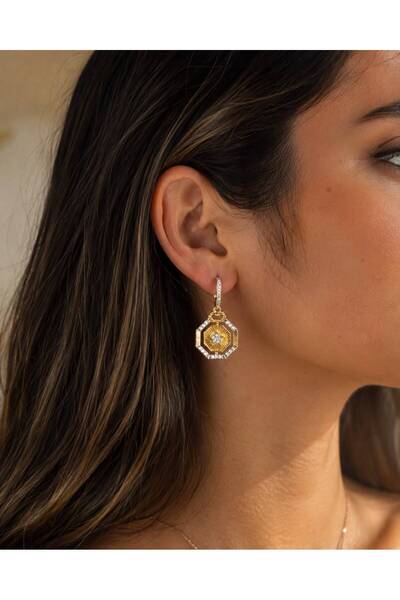 ANKA JEWELLRY أقراط نسائية من الفولاذ مرصعة بحجر الزركون وتفاصيل نجمة ثمانية ...