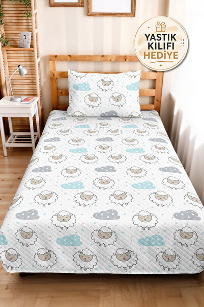 Evimde Bambaşka Kuzu Cloud Blue Children's Room Single Pique Set-Pastel Gray ...