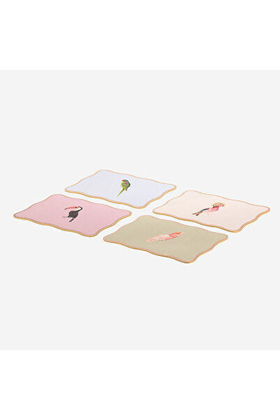 YVONNE ELLEN Animals Birdy Pink Mushroom Quadruple American Service Set 32X24...