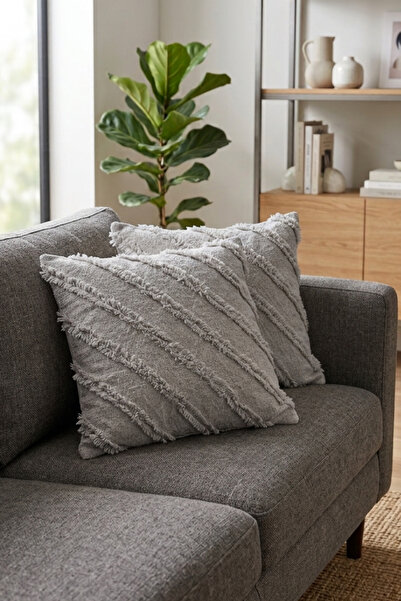 Onaltı Tekstil 2-Piece Bearded Chenille Throw Pillow Cover 45X45 cm Decorativ...
