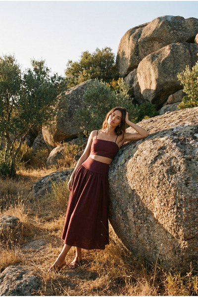 melenzo Burgundy Women's Midi Skirt