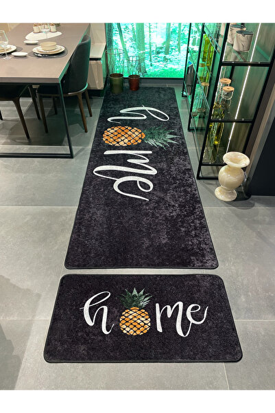 Brillant Home Desenli Lateks Deri Taban Mutfak Halısı - SİYAH