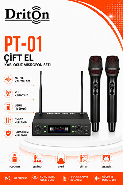 DRİTON P-01 UHF ÇİFT KANAL KABLOSUZ ÇİFT EL MİKROFON