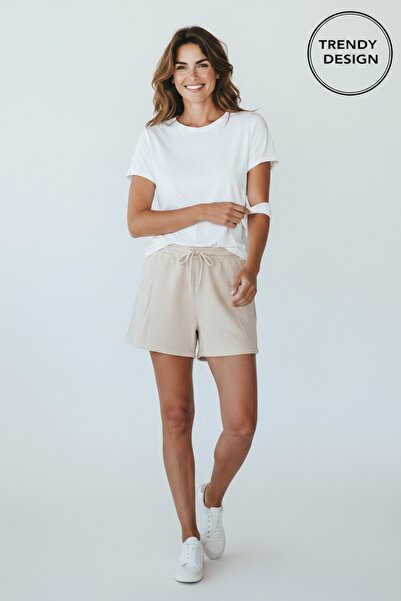 Trendy Design Γυναικεία Casual Σορτς, Ψηλόμεσο, Ελαστικό με κορδόνι περίσφιξη...