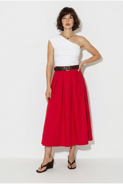 Bianco Lucci Women's Belted High Waist Pleated Detailed A-Line Maxi Skirt De2...