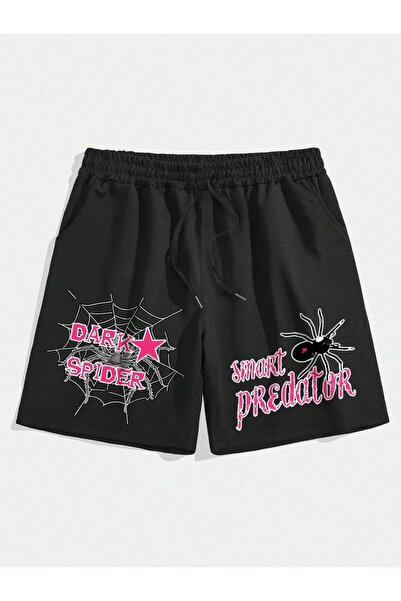 COZYWEAR Dark Spider Printed Black Shorts