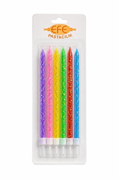 EFE PASTACILIK Uzun Pul Simli Karışık Renkli Pasta Mumu 17 Cm
