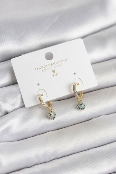 norsary Minimal Nazarlı Model Gold Color Zircon Stone Women's Earrings