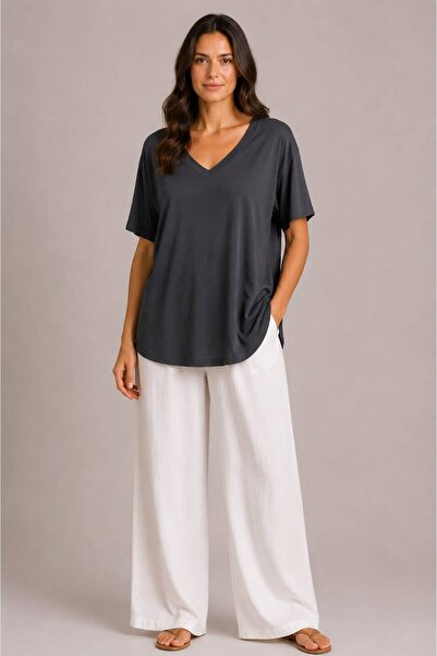 Rouge basıc 100% Modal V-Neck Trill T-Shirt