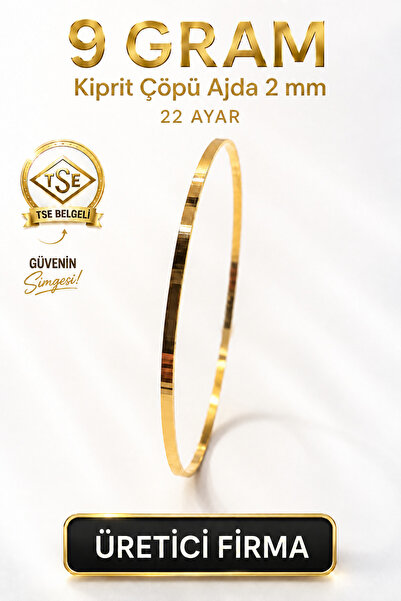 Aks Gold 22 Ayar TSE Belgeli (9 GRAM) 2 mm Kibrit Çöpü Ajda Altın Bilezik İşç...