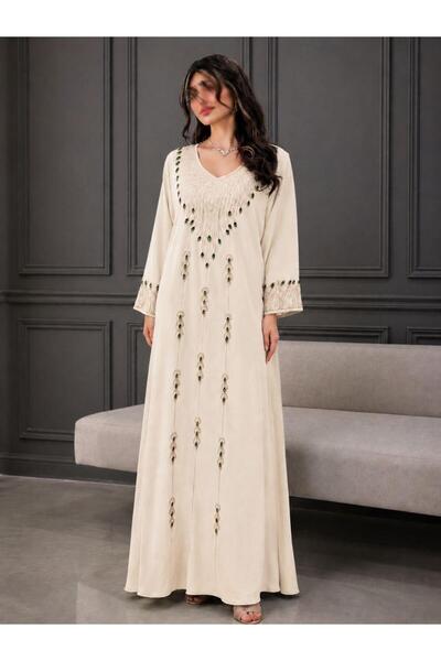 led style Luxurious Jalabiya with Soft Embroidery and V-Neckline