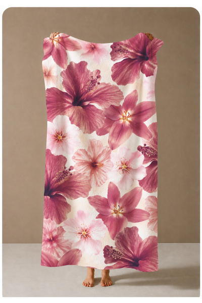 milroma Pink Hibiscus Flower Patterned 70X150 Beach Towel