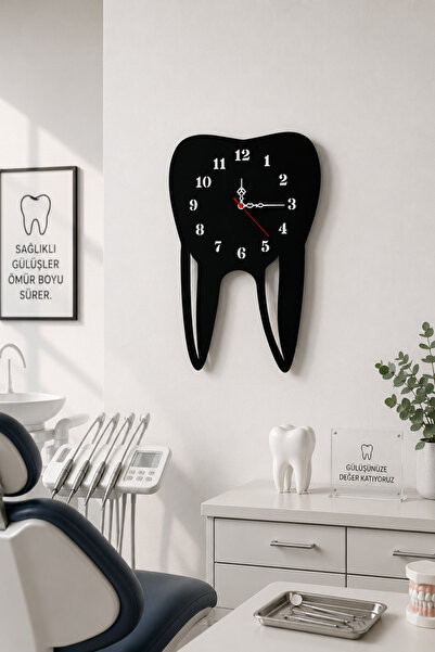 Ensa Design Diş Temalı Diş Hekimi Ahşap Duvar Saati İsme Özel - Dişçi Duvar S...