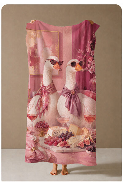 milroma Pink Picnic Patterned 70X150 Beach Towel with Bird Figure