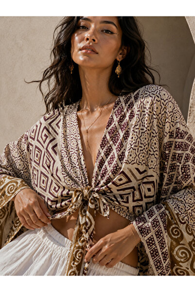 laviyonsa Ethnic Pattern Authentic Imported Silk Bolero-Double Breasted Busti...