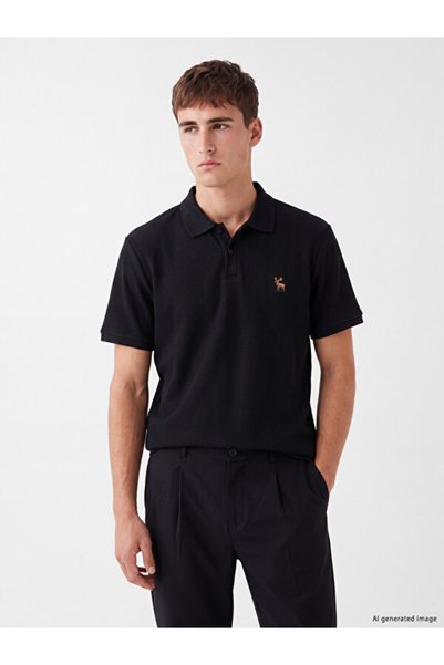 LC Waikiki Tricou pentru bărbați cu broderie cu guler Devril Roba, Colecția S...