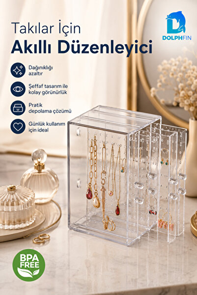 DolphFin Çekmeceli Mücevher Kutusu Şeffaf Takı Kolye Küpe Aksesuar Makyaj Org...