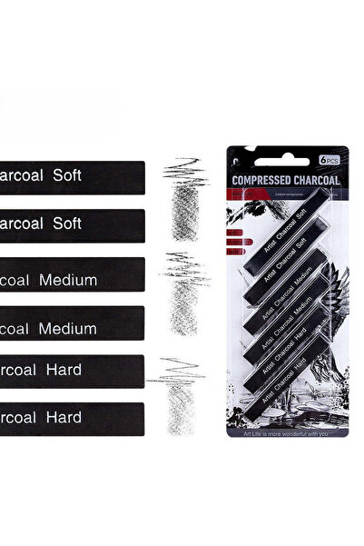 Alayjah 6-Piece Graphite & Compressed Charcoal Pencil Set, Soft, Medium & Har...